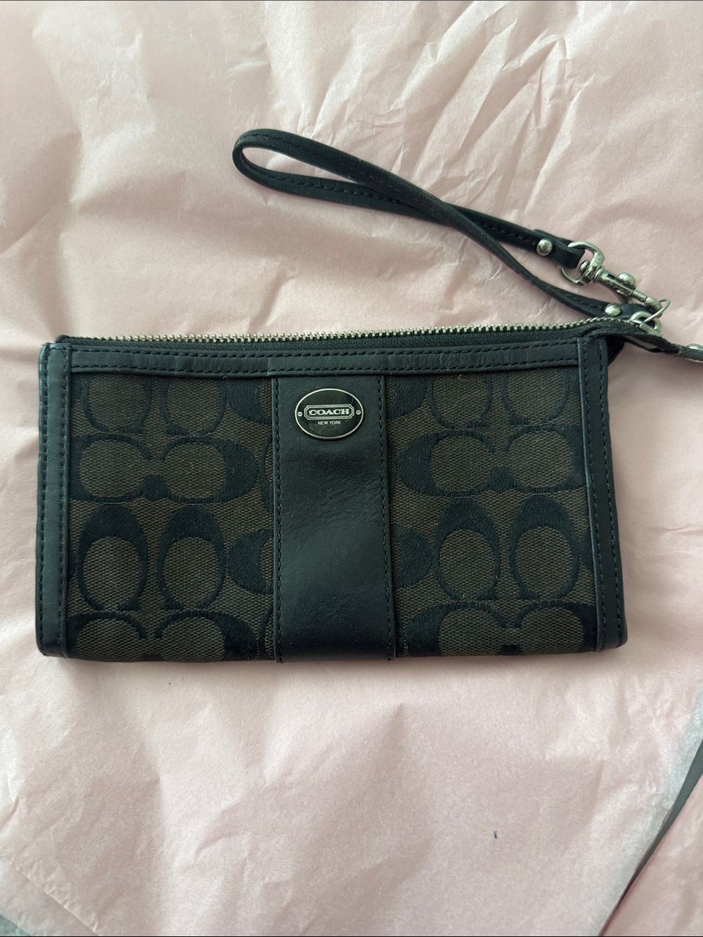 Coach Brown & Black Signature Canvas Wristlet